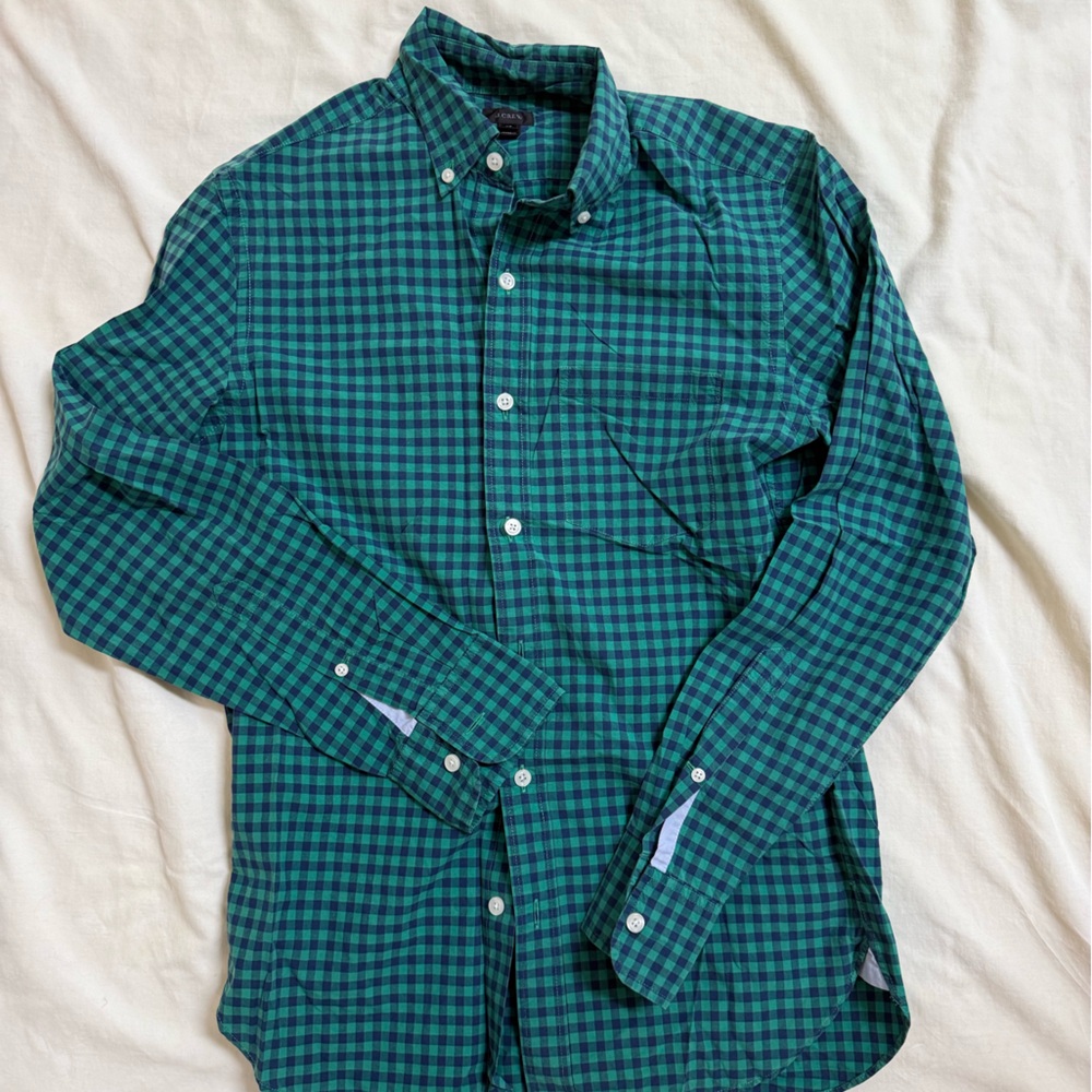 J. Crew Teal and Navy Plaid Shirt